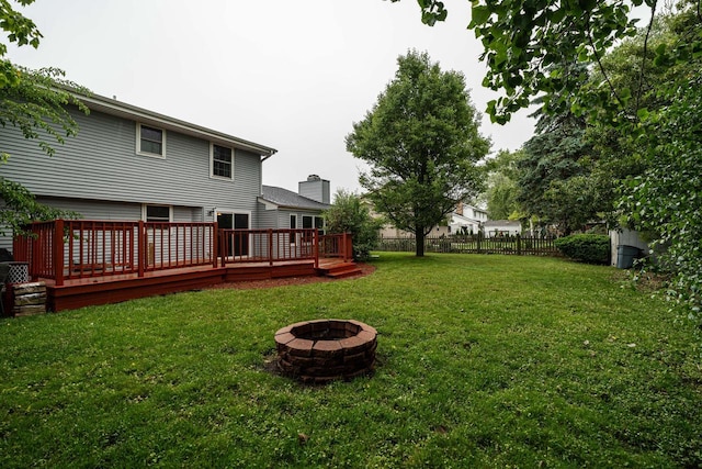 1615 Palamino Dr, Racine, WI 53402 - view of yard with an outdoor fire pit and a deck