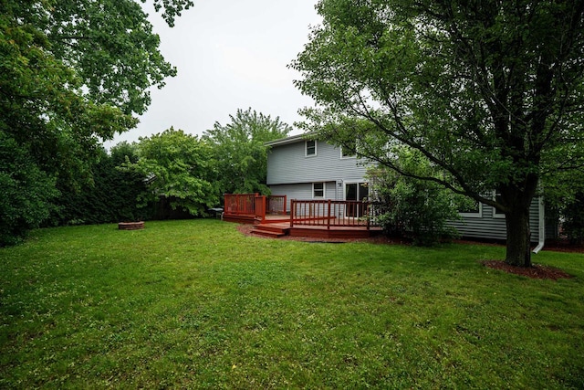 1615 Palamino Dr, Racine, WI 53402 - view of grassy yard with a wooden deck