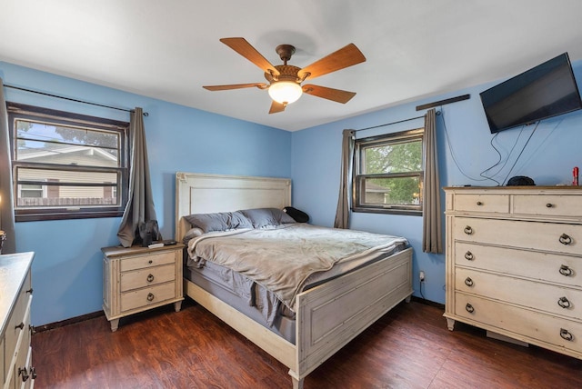 248 E Norport Dr, Port Washington, WI 53074 - bedroom featuring dark wood-style floors and ceiling fan
