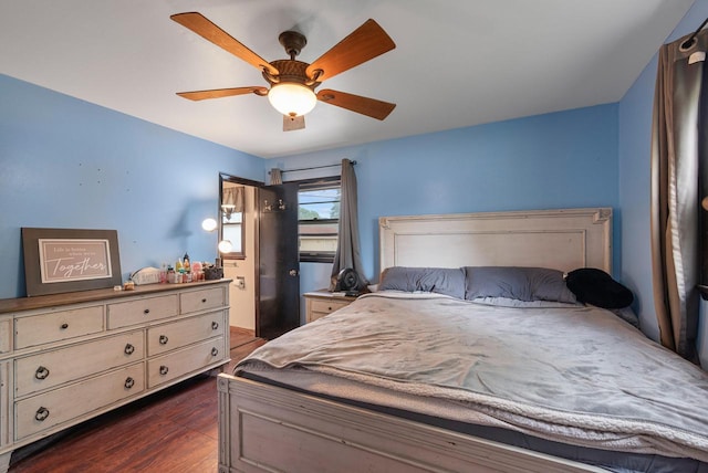 248 E Norport Dr, Port Washington, WI 53074 - bedroom with dark wood-style flooring and a ceiling fan