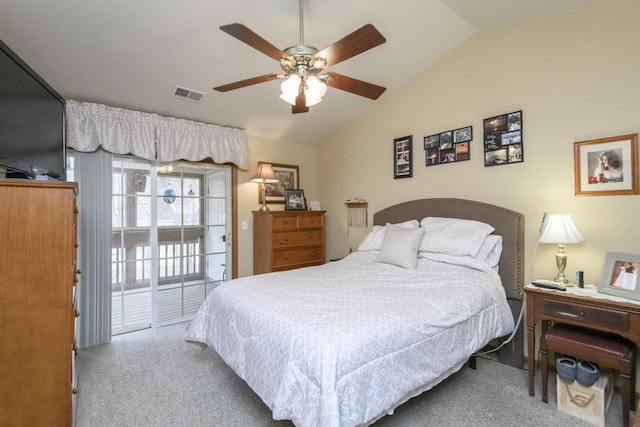 9245 S 54th St, Franklin, WI 53132 - carpeted bedroom featuring vaulted ceiling, access to outside, and a ceiling fan