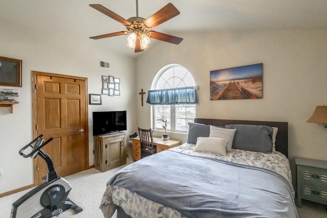 9245 S 54th St, Franklin, WI 53132 - bedroom featuring light colored carpet, lofted ceiling, and a ceiling fan