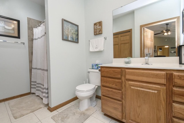 9245 S 54th St, Franklin, WI 53132 - full bath featuring vanity, ceiling fan, tile patterned flooring, and a shower with shower curtain