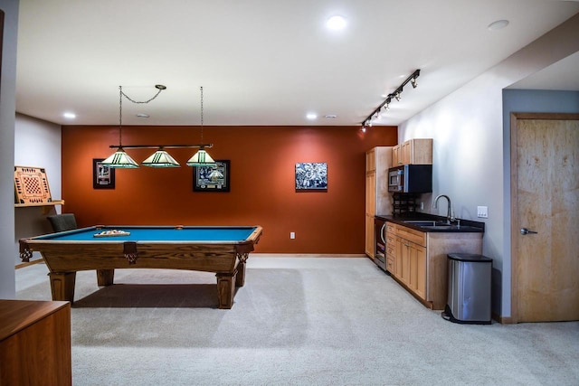 6846 Frank Lloyd Wright Ave, Middleton, WI 53562 - game room featuring light colored carpet, rail lighting, and billiards table