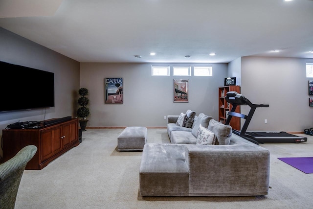 6846 Frank Lloyd Wright Ave, Middleton, WI 53562 - living area featuring light carpet, recessed lighting, and healthy amount of natural light