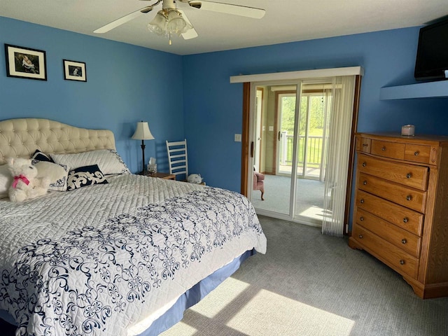 38630 Golf View Dr, Prairie Du Chien, WI 53821 - bedroom with access to exterior, carpet, and ceiling fan