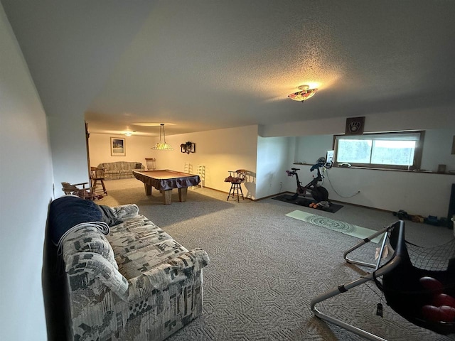 38630 Golf View Dr, Prairie Du Chien, WI 53821 - playroom featuring carpet floors, billiards table, and a textured ceiling