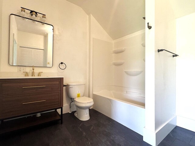 N5516 Polar Rd, Bryant, WI 54418 - bathroom with vanity, vaulted ceiling, and tub / shower combination