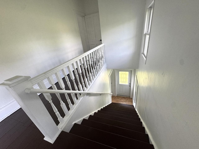 N5516 Polar Rd, Bryant, WI 54418 - stairs with wood finished floors and a towering ceiling