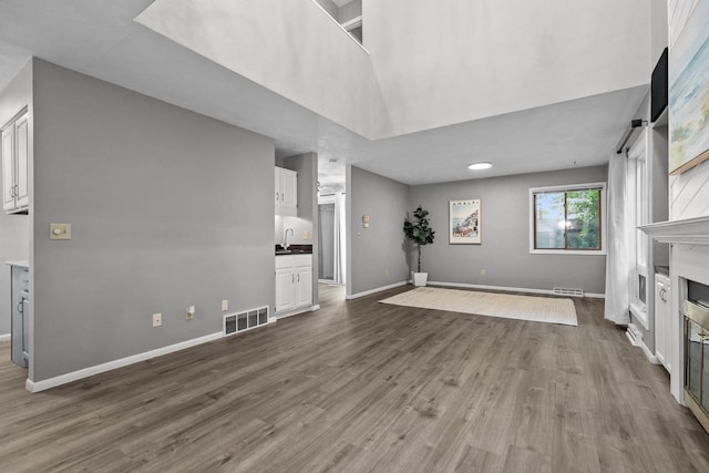 102 Crab Apple Ct, Appleton, WI 54914 - unfurnished living room featuring a glass covered fireplace and wood finished floors