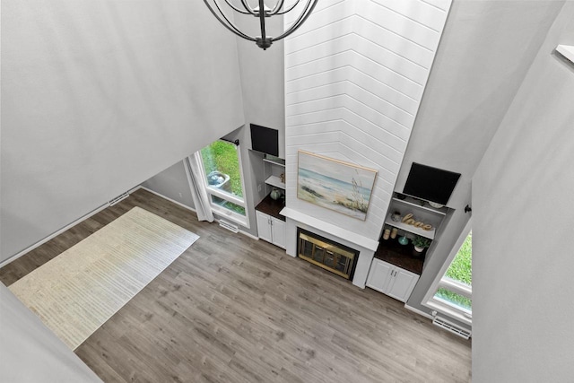 102 Crab Apple Ct, Appleton, WI 54914 - unfurnished living room featuring light wood-type flooring, healthy amount of natural light, and a glass covered fireplace