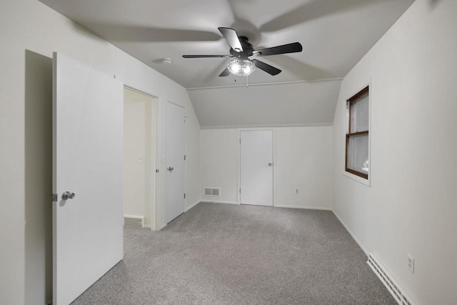 W2726 Marion St, Neshkoro, WI 54960 - additional living space with ceiling fan, vaulted ceiling, and carpet flooring