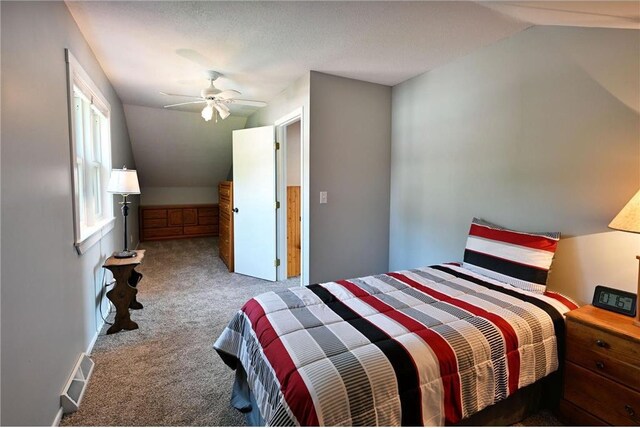 33516 No Mans Trl, Minong, WI 54859 - bedroom featuring vaulted ceiling, carpet floors, and ceiling fan