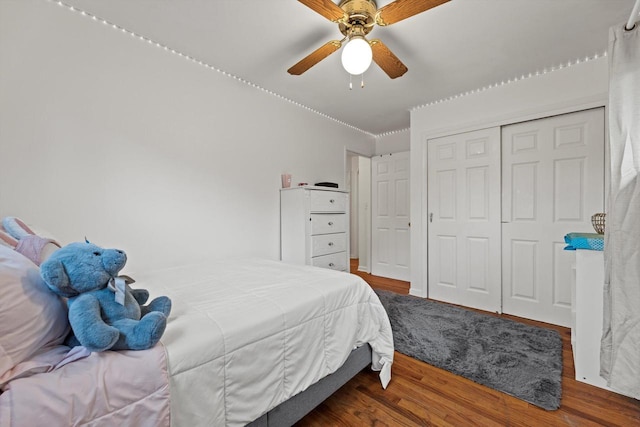 8088 N 65th St, Brown Deer, WI 53223 - bedroom with wood finished floors, ceiling fan, and a closet
