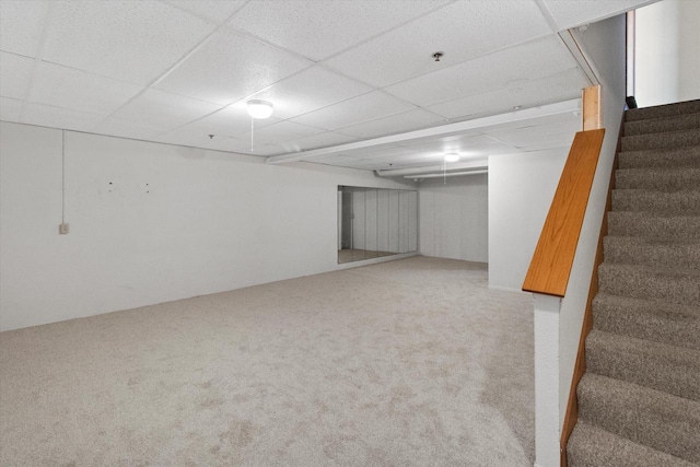 2975 River Birch Dr Unit F, Brookfield, WI 53045 - finished basement with stairway, light colored carpet, and a drop ceiling