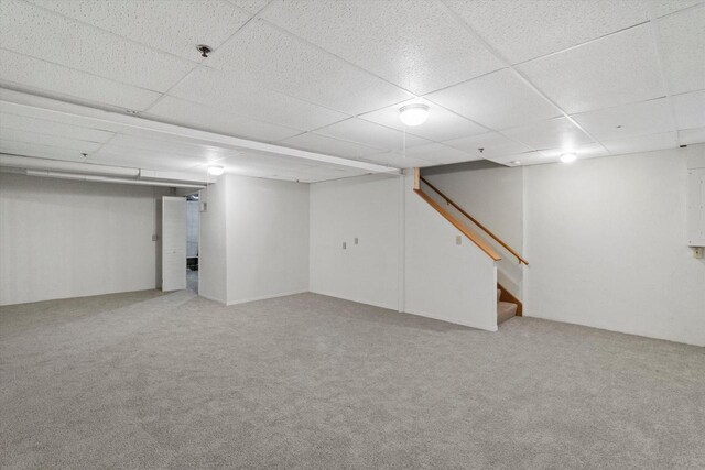 2975 River Birch Dr Unit F, Brookfield, WI 53045 - finished below grade area featuring carpet flooring, stairs, and a drop ceiling