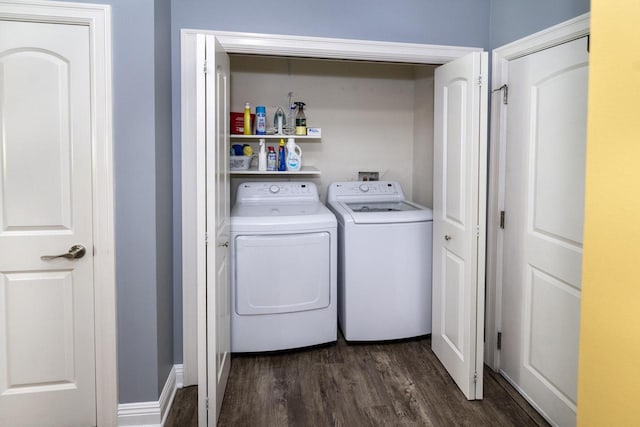N165W20576 Berry Patch Rd Unit 702, Jackson, WI 53037 - washroom featuring dark wood-type flooring and washing machine and clothes dryer