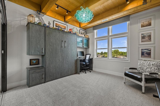 N52W35002 Lake Dr Unit 302, Okauchee, WI 53069 - home office with a wooden ceiling with exposed beams and rail lighting