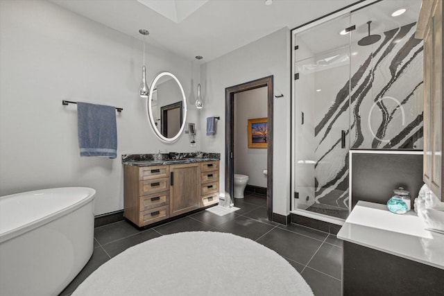 N52W35002 Lake Dr Unit 302, Okauchee, WI 53069 - full bathroom with a marble finish shower, vanity, and tile patterned floors