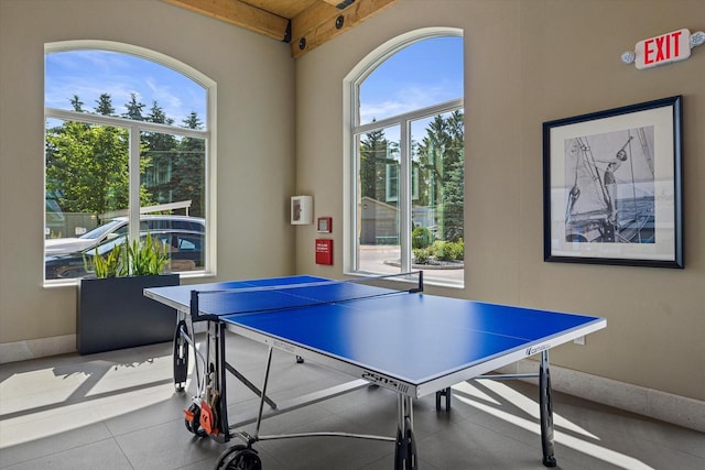 N52W35002 Lake Dr Unit 302, Okauchee, WI 53069 - rec room with baseboards and beamed ceiling