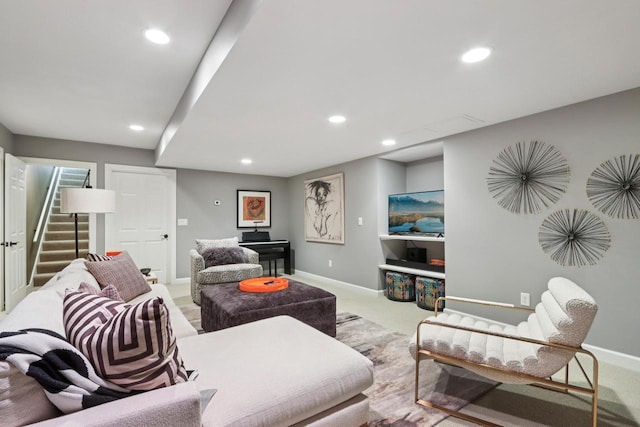 16885 Lake Rd Unit A, Brookfield, WI 53005 - living area with recessed lighting, carpet floors, and stairs