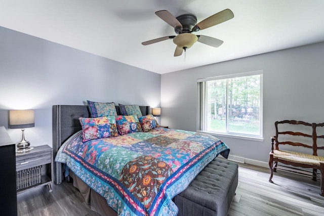 6615 Cavin Dr, Wausau, WI 54401 - bedroom featuring wood finished floors and a ceiling fan
