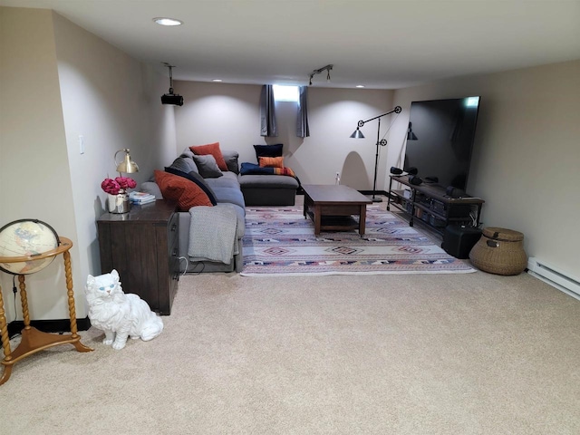 1824 W Reid Dr, Appleton, WI 54914 - living area with carpet, a baseboard heating unit, and recessed lighting