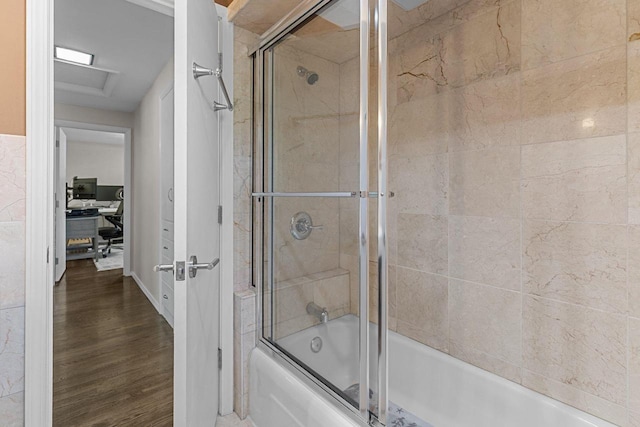 1824 W Reid Dr, Appleton, WI 54914 - full bathroom featuring shower / bath combination with glass door and wood finished floors