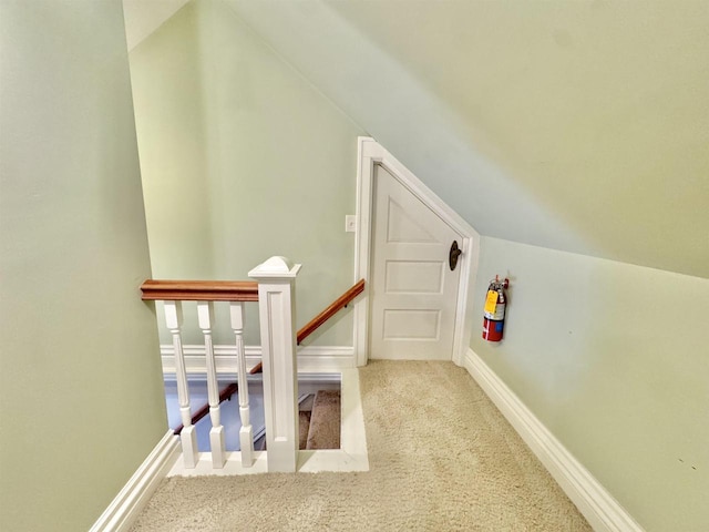 195 E Park Ave, Berlin, WI 54923 - stairs with carpet flooring and vaulted ceiling