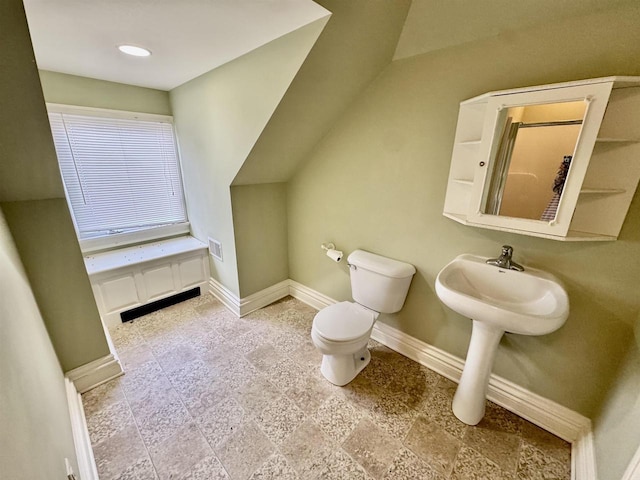 195 E Park Ave, Berlin, WI 54923 - bathroom with toilet and vaulted ceiling