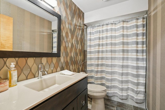 3426 W Links Dr, Franklin, WI 53132 - bathroom with wallpapered walls, vanity, and a shower with shower curtain