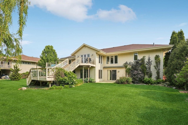 3426 W Links Dr, Franklin, WI 53132 - rear view of property with a deck, a yard, and stairs