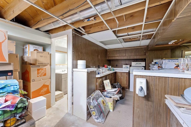 W4976 Pinewood Ln, Merrill, WI 54452 - unfinished basement featuring washer / dryer and wood walls