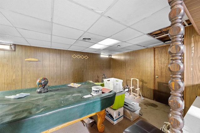 W4976 Pinewood Ln, Merrill, WI 54452 - dining area featuring wooden walls and a drop ceiling