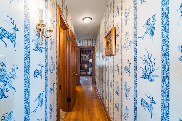 918 Fulton St, Wausau, WI 54403 - hall with wood finished floors and wallpapered walls