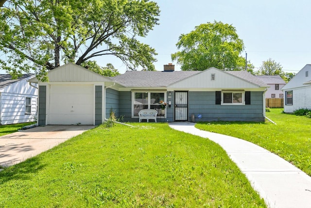 6148 N 38th St, Milwaukee, WI 53209 - view of front facade with an attached garage, a front yard, a chimney, concrete driveway, and roof with shingles
