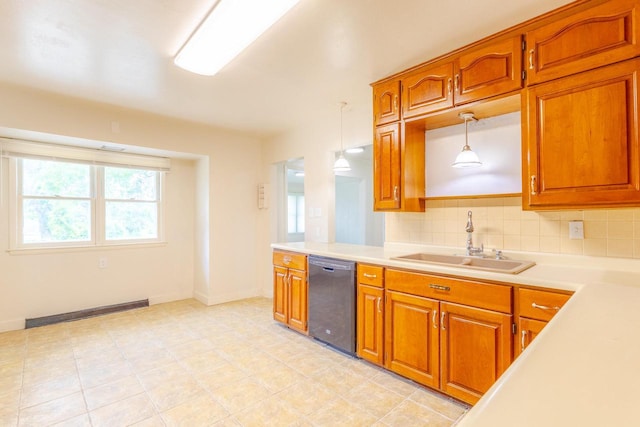 7309 S 46th St, Franklin, WI 53132 - kitchen featuring black dishwasher, light countertops, and brown cabinetry