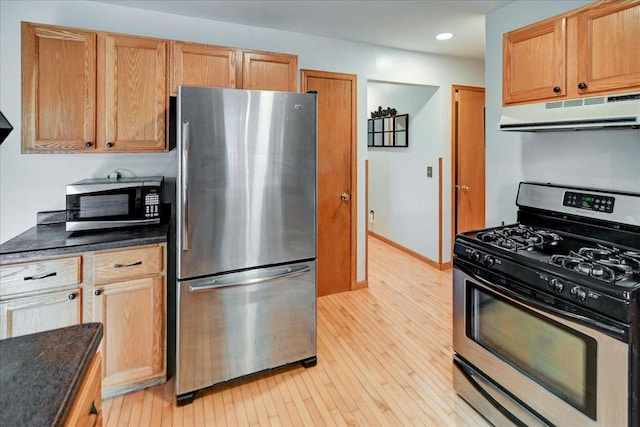 130 W Windsor Ave, Cottage Grove, WI 53527 - kitchen with stainless steel appliances, under cabinet range hood, light wood-style floors, and recessed lighting