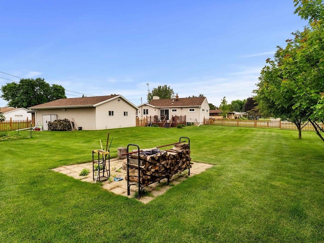 3715 N 17th St, Sheboygan, WI 53083 - fenced backyard with a fire pit and a wooden deck