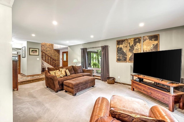 1450 Weber Ct, Hartland, WI 53029 - carpeted living room with stairs and recessed lighting