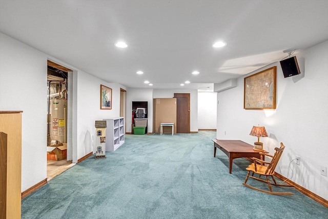 1450 Weber Ct, Hartland, WI 53029 - living area with gas water heater, recessed lighting, and carpet flooring