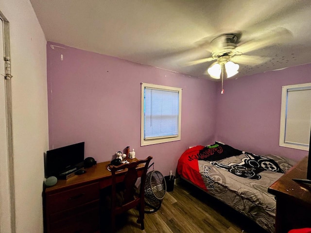 2218 Jerome Blvd, Racine, WI 53403 - bedroom with wood finished floors, a ceiling fan, and an office area