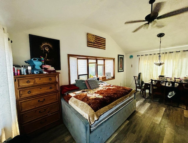 2218 Jerome Blvd, Racine, WI 53403 - bedroom featuring lofted ceiling, dark wood-type flooring, and ceiling fan