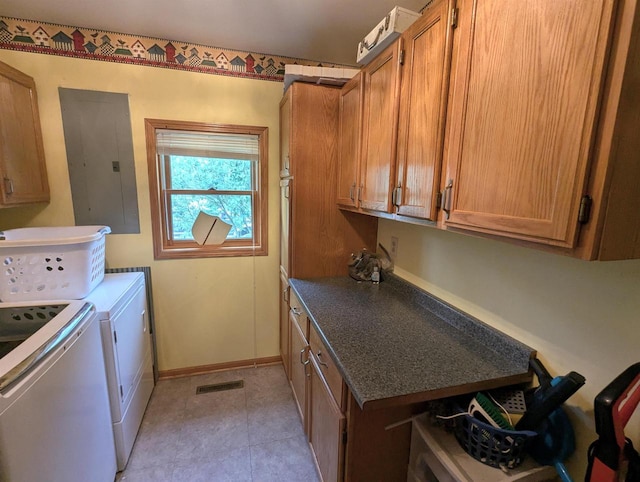1817 S Duck Creek Dr, Friendship, WI 53934 - laundry area featuring washer and clothes dryer, electric panel, and cabinet space