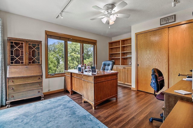 6320 10th Pl, Kenosha, WI 53144 - office with track lighting, a ceiling fan, and dark wood-style floors