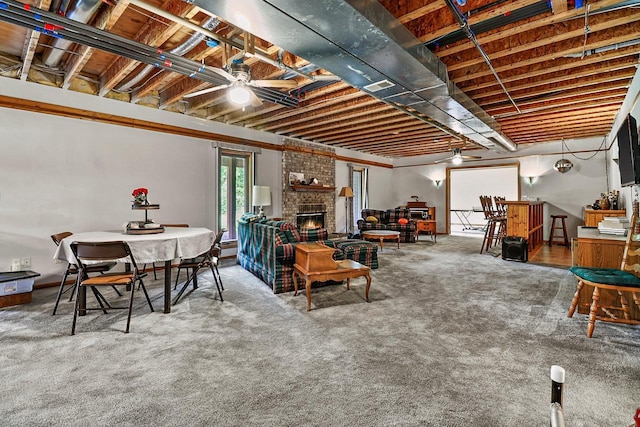 6320 10th Pl, Kenosha, WI 53144 - below grade area featuring a fireplace and carpet