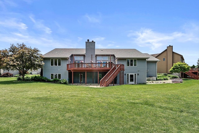 6320 10th Pl, Kenosha, WI 53144 - back of property with stairs, a deck, a chimney, and a yard