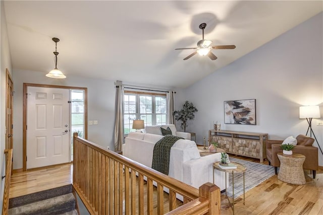 1814 Lynnette Ct, Eau Claire, WI 54703 - entryway with lofted ceiling, a ceiling fan, and light wood-style flooring