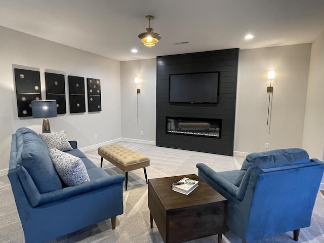 W214N6683 Fairview Dr, Menomonee Falls, WI 53051 - living room featuring carpet flooring, a fireplace, and recessed lighting