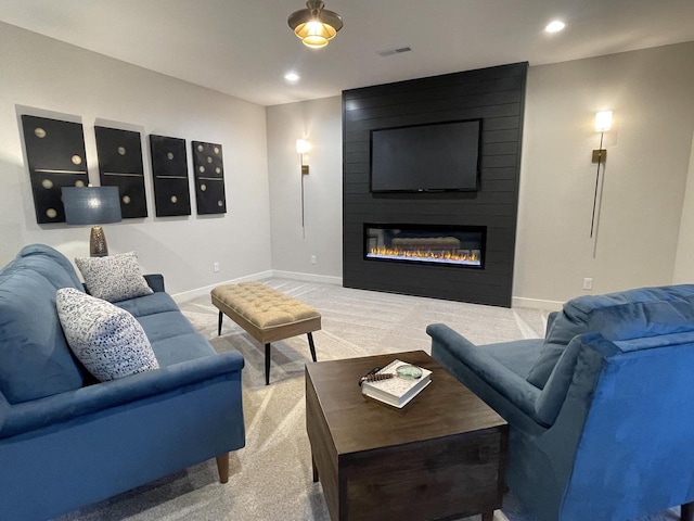 W214N6683 Fairview Dr, Menomonee Falls, WI 53051 - carpeted living area featuring a large fireplace and recessed lighting